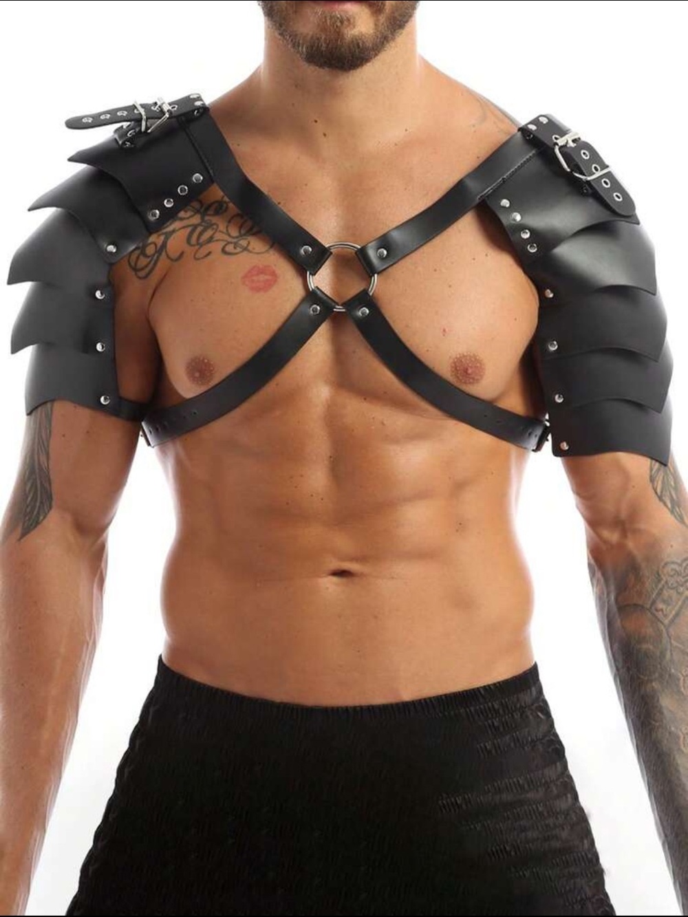 Men's Black Faux Leather Spartan Shoulder Harness - New